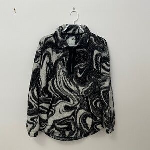 SO Black & White Marble Sherpa Half-Zip Pullover